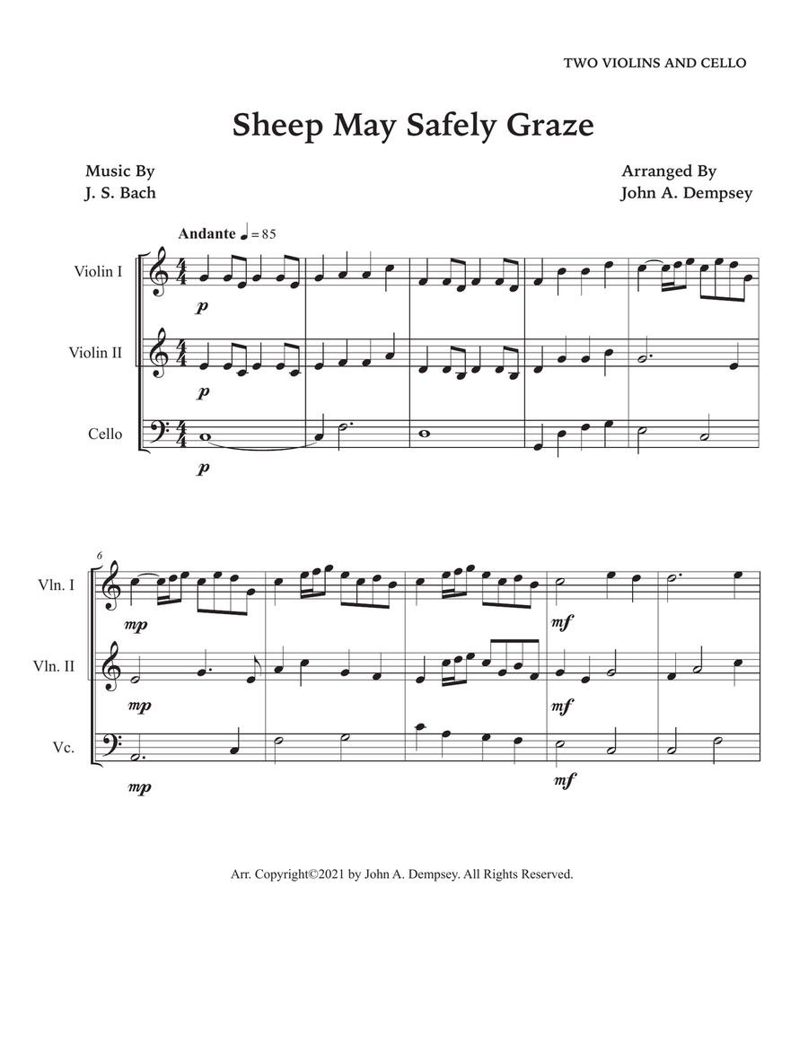 Sheep May Safely Graze (Bach): String Trio for Two Violins and Cello String Trio scores gallery preview page 5