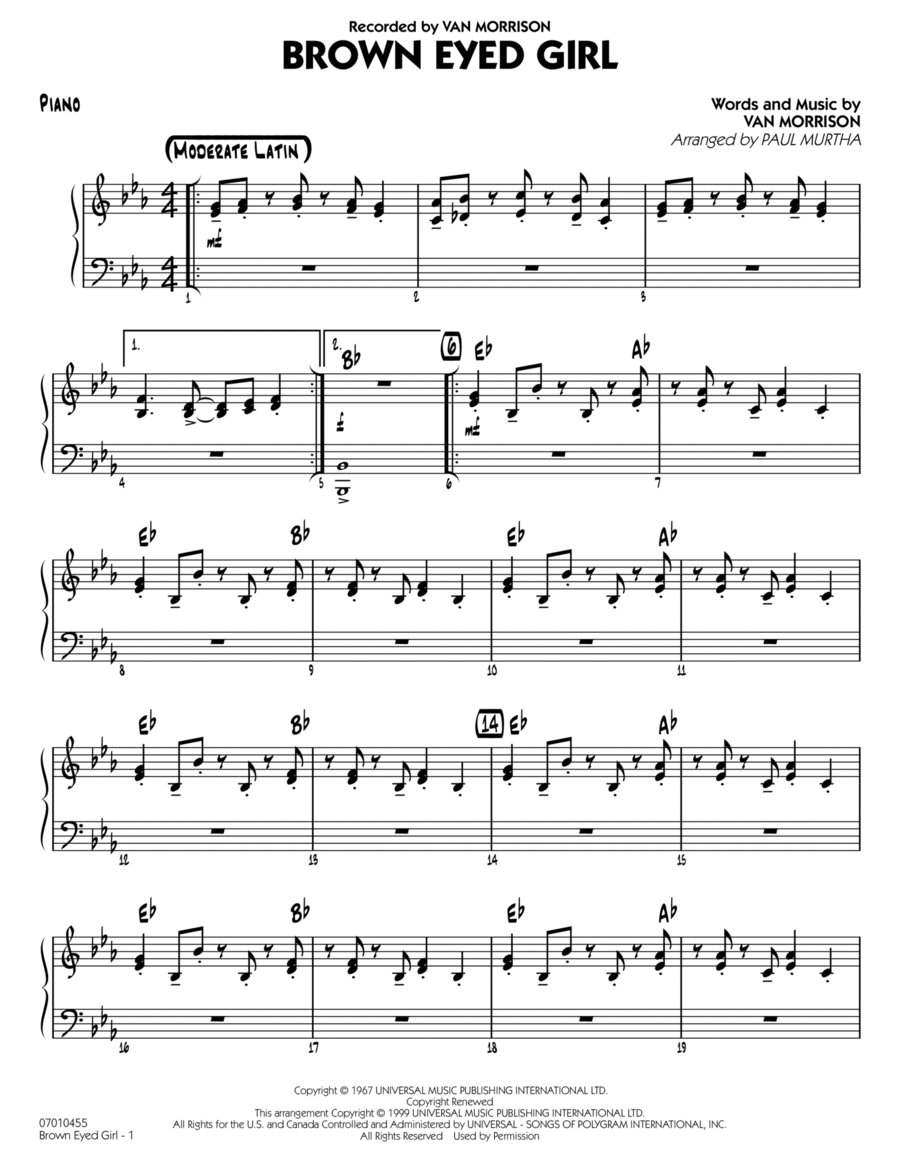 Brown Eyed Girl - Piano Brown Eyed Girl - Piano Piano scores gallery preview page 1