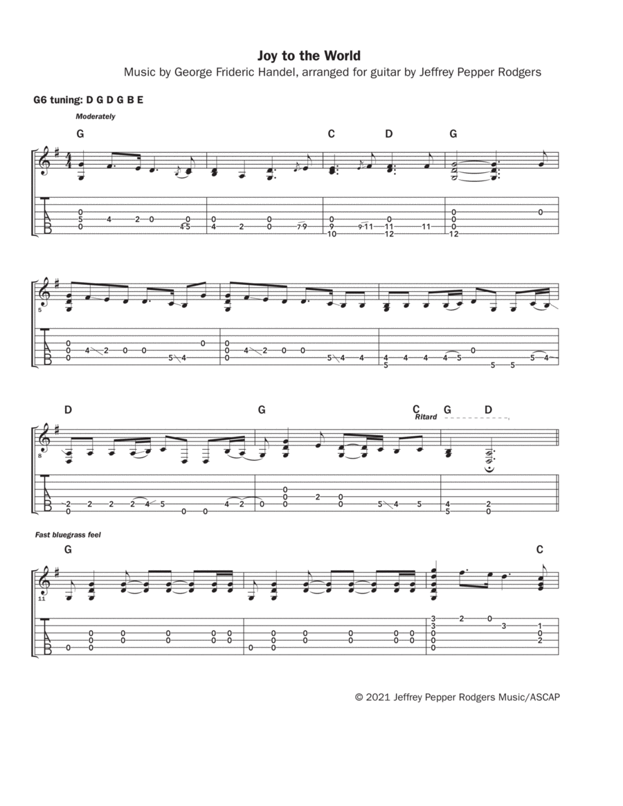Joy to the World - solo guitar in G6 tuning image number null