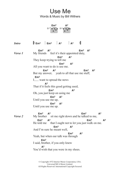 Use Me by Bill Withers Electric Guitar - Digital Sheet Music