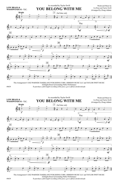 You Belong with Me: Low Brass & Woodwinds #1 - Treble Clef