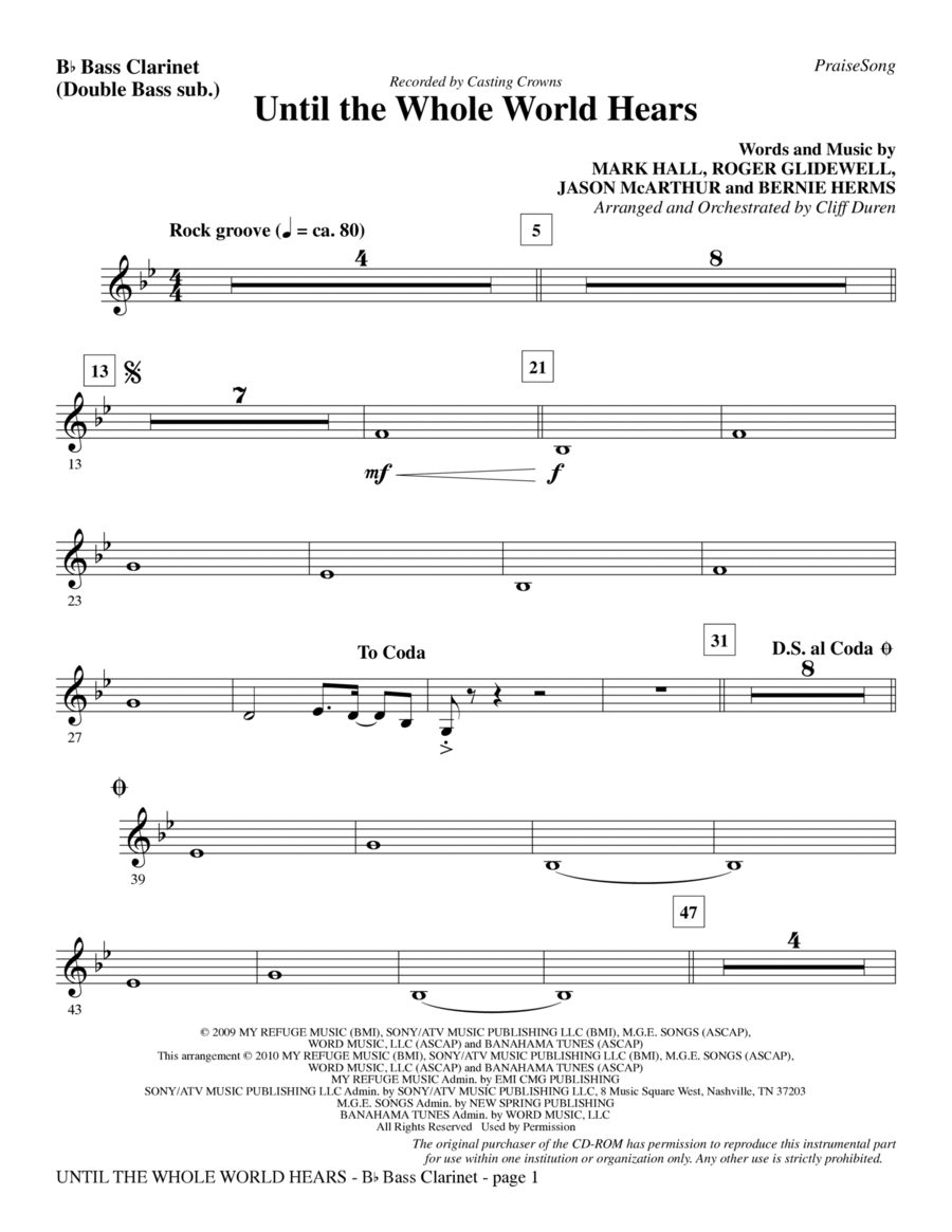 Until The Whole World Hears - Bass Clarinet (sub. dbl bass) Choir scores gallery preview page 1