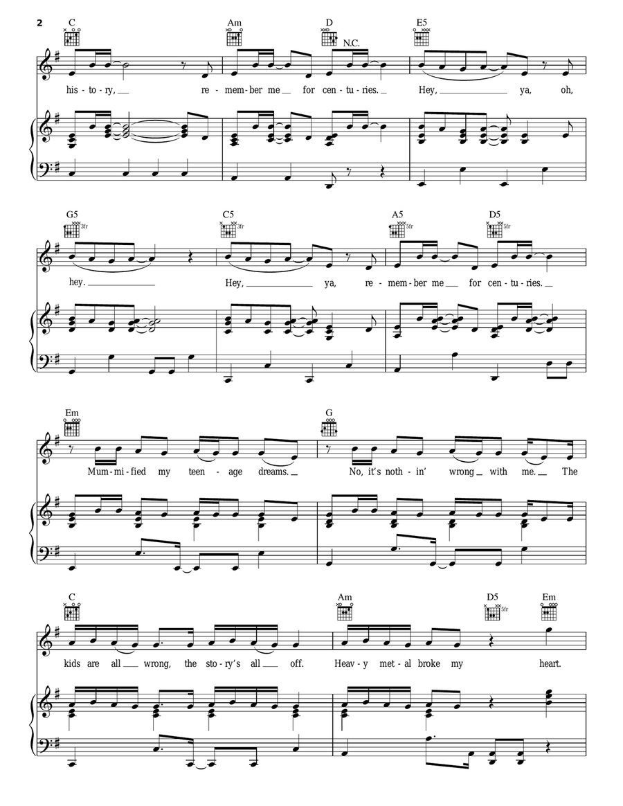 Centuries Centuries Piano, Vocal, Guitar scores gallery preview page 2