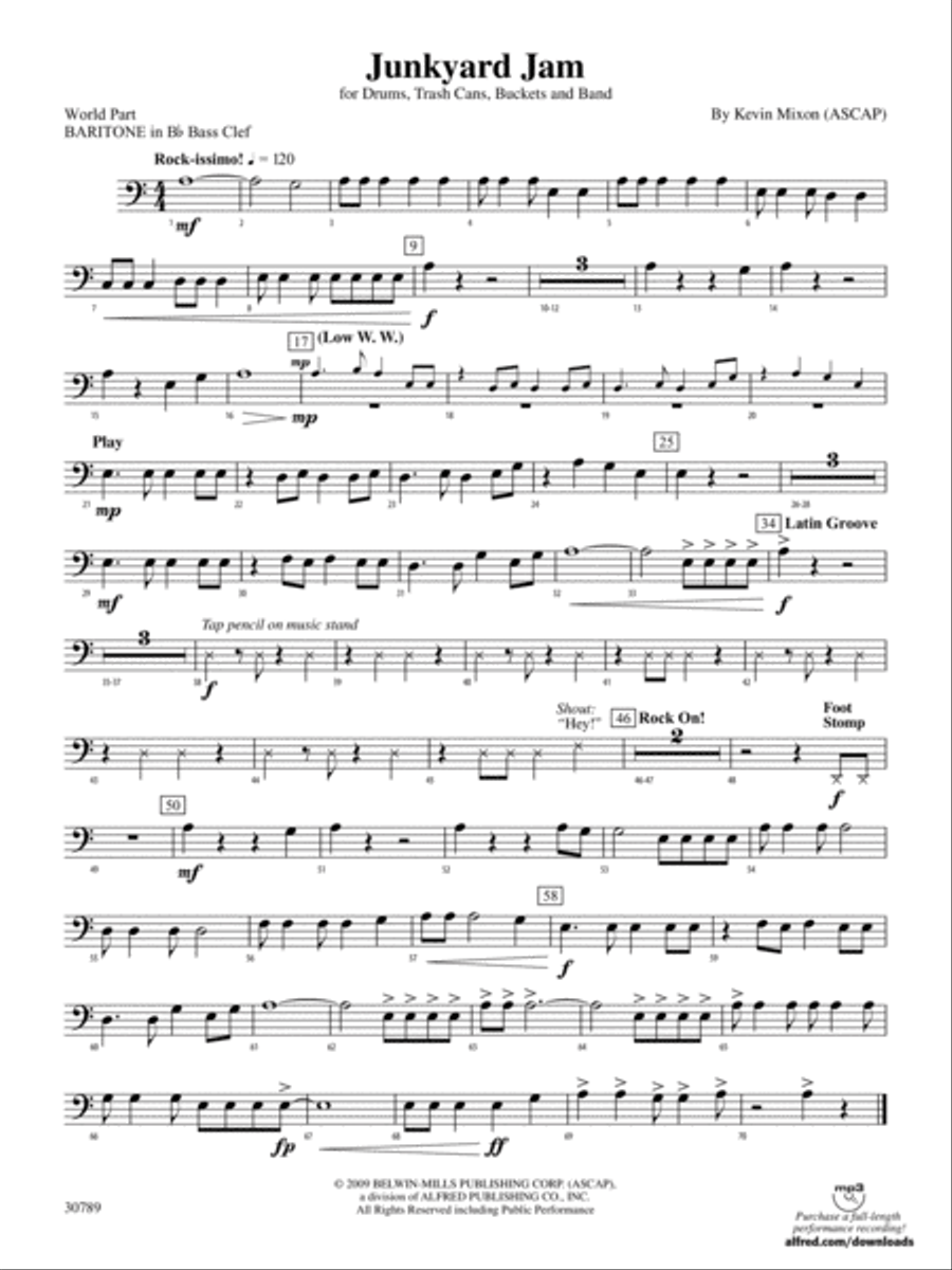 Junkyard Jam: (World Part) B-flat Baritone B.C. Concert Band scores gallery preview page 1