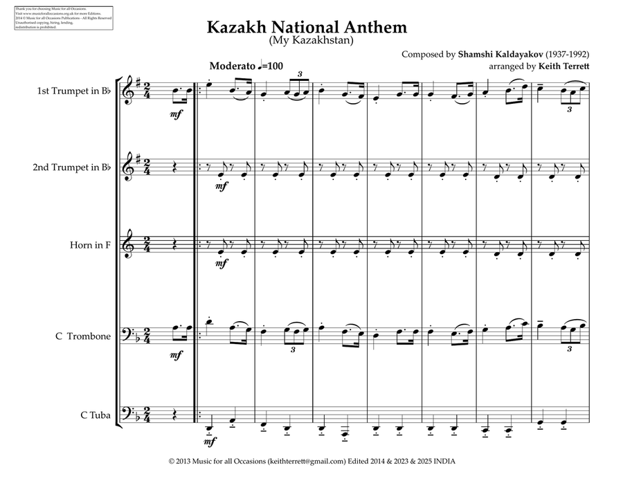 Kazakh National Anthem for Brass Quintet Brass Quintet scores gallery preview page 2