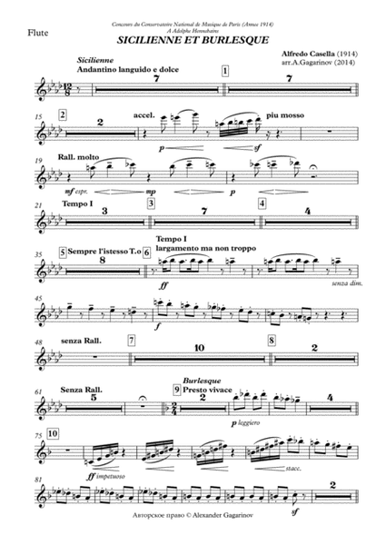 Sicilienne et burlesque, for Flute and Symphony Orchestra (arr.), Set of Parts