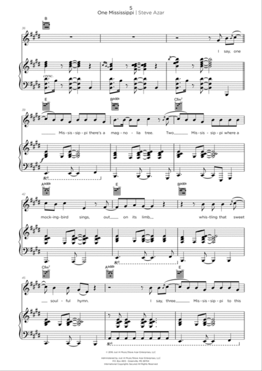 One Mississippi (The Official State Song of Mississippi) One Mississippi (The Official State Song of Mississippi) Piano, Vocal, Guitar scores gallery preview page 6