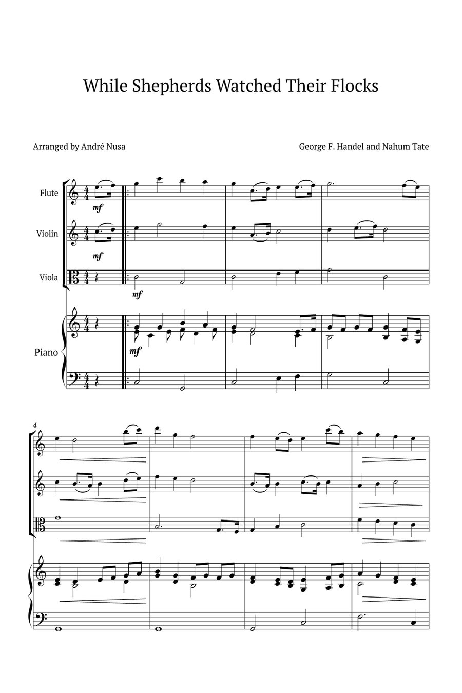 While Shepherds Watched Their Flocks Small Ensemble scores gallery preview page 1