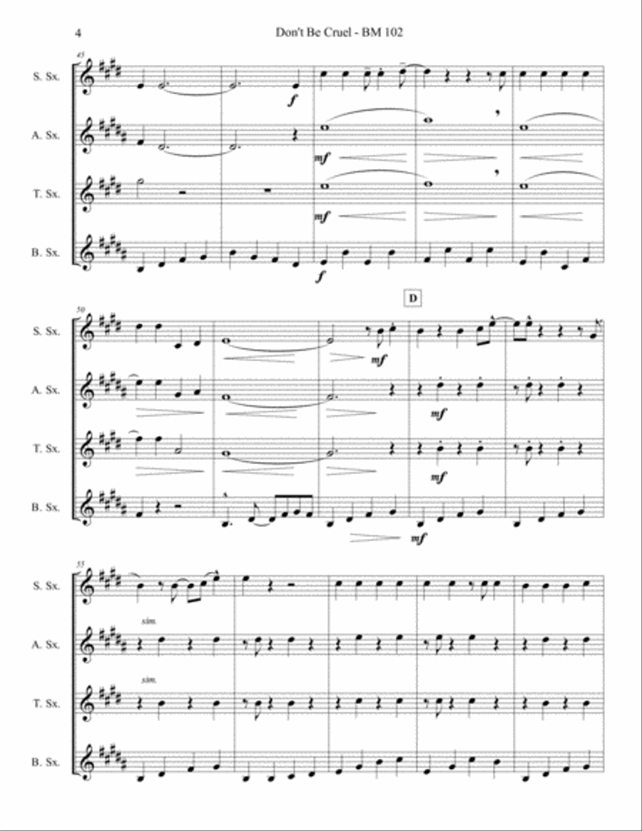 Don't Be Cruel (to A Heart That's True) Woodwind Quartet scores gallery preview page 5
