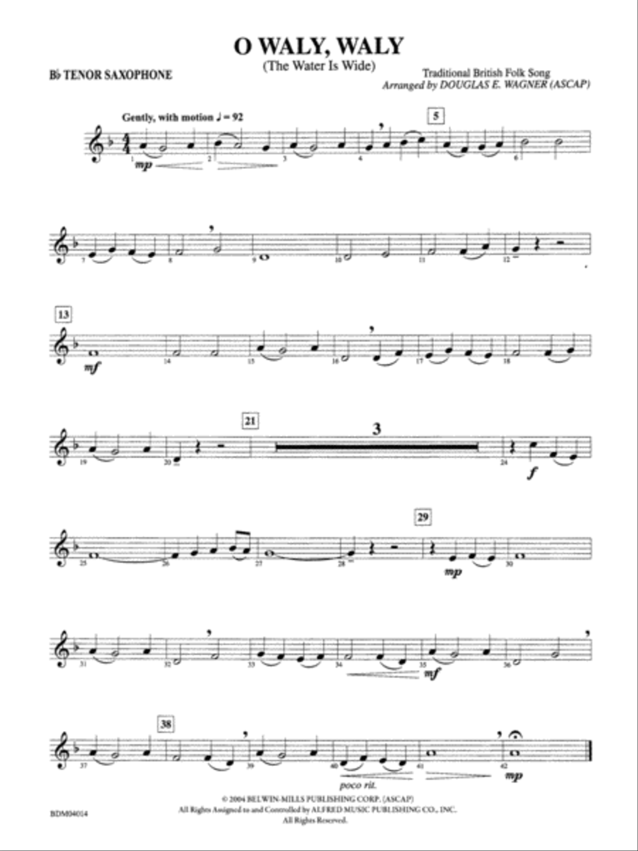O Waly, Waly (The Water Is Wide): B-flat Tenor Saxophone Concert Band scores gallery preview page 1