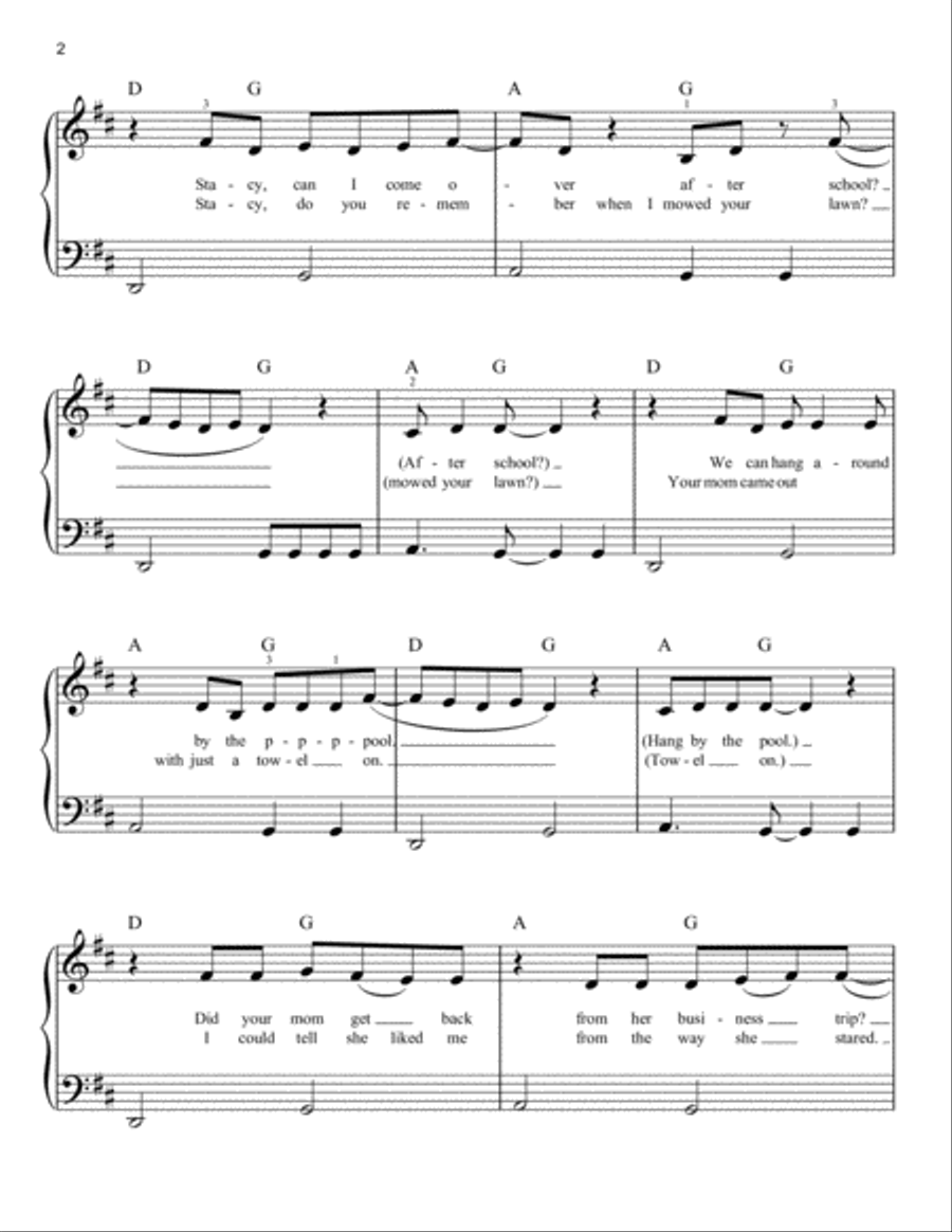 Stacy's Mom Easy Piano scores gallery preview page 2