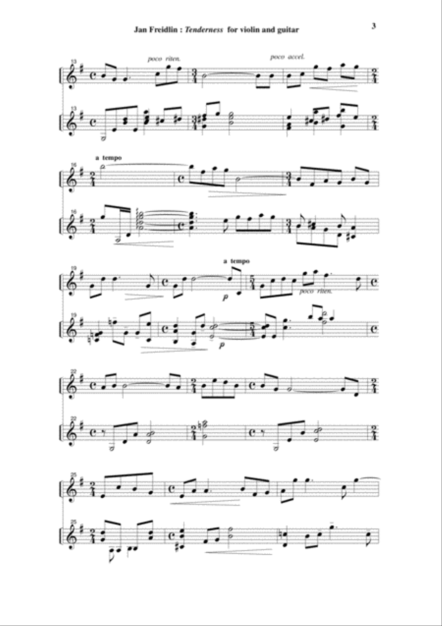 Jan Freidlin: Tenderness for violin and guitar String Duet scores gallery preview page 3
