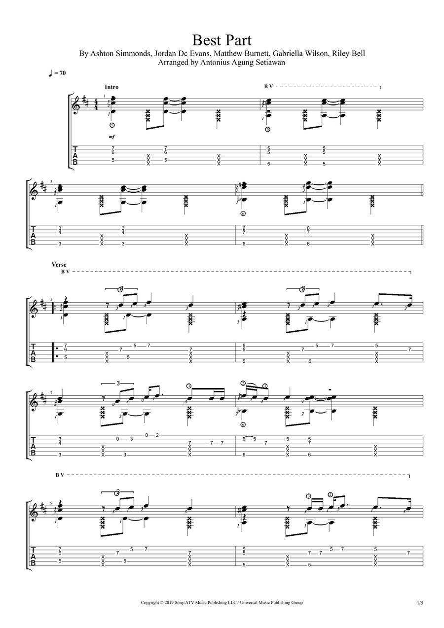 Best Part Guitar Tablature scores gallery preview page 1