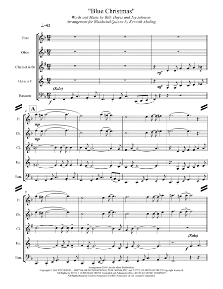 Blue Christmas Woodwind Quintet scores gallery preview page 2