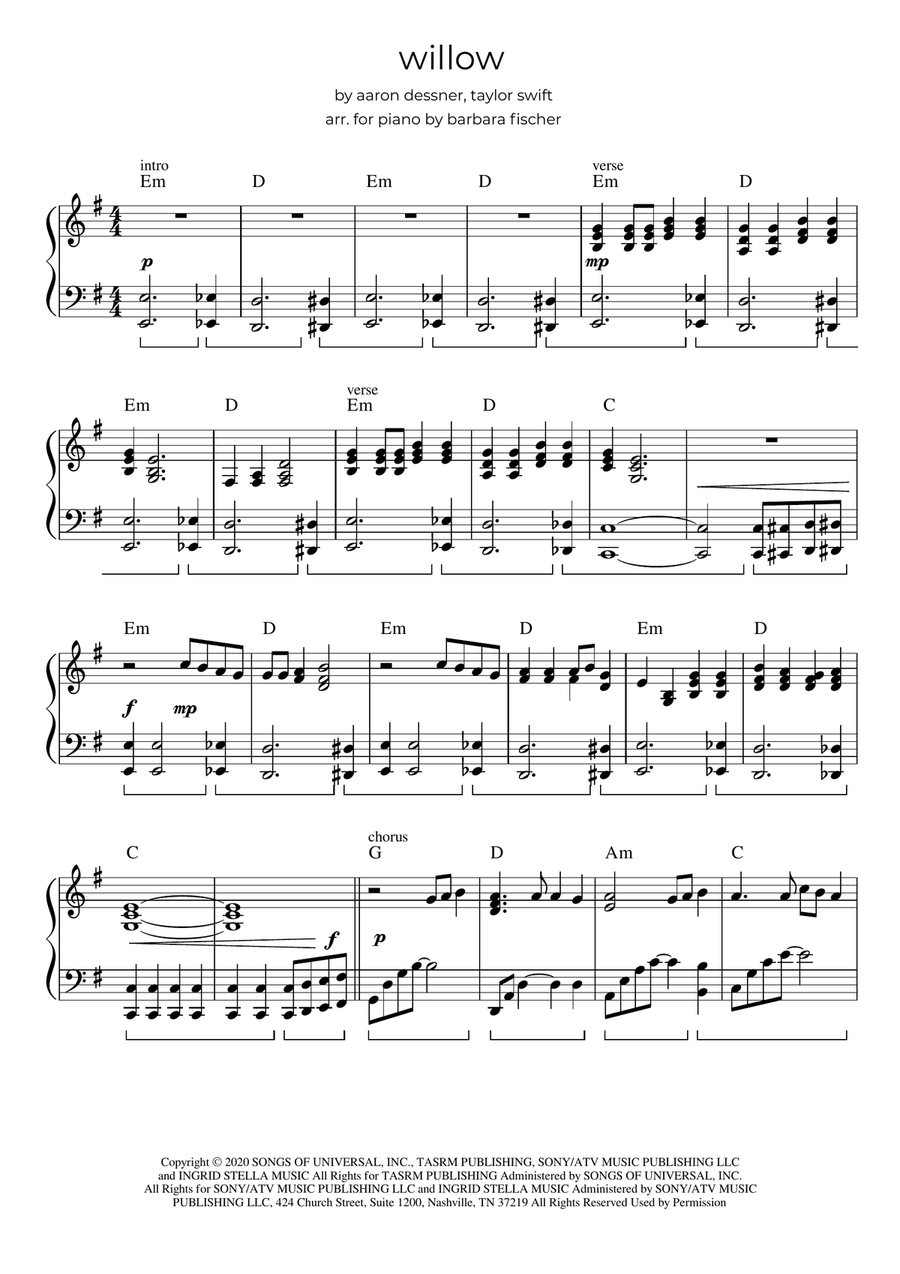 Willow Piano Solo scores gallery preview page 1