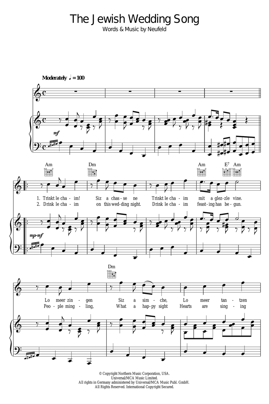 The Jewish Wedding Song Piano, Vocal scores gallery preview page 1