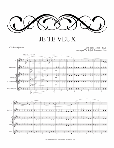 Je Te Veux (for clarinet quartet) image number null