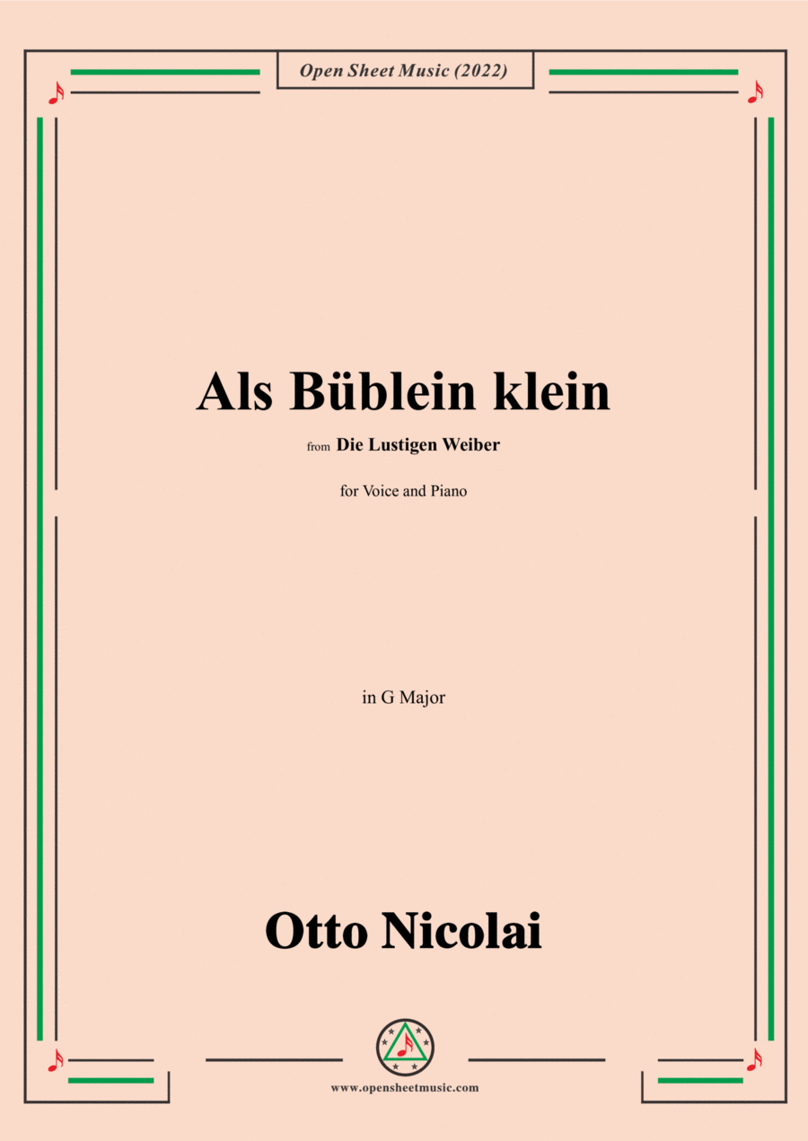 Nicolai-Als Bublein klein,in G Major,from Die Lustigen Weiber Voice scores gallery preview page 1