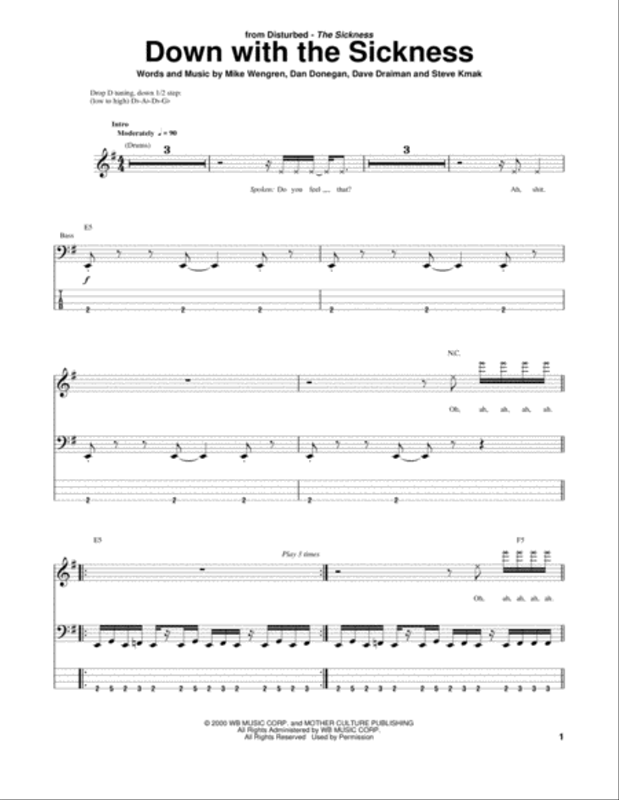 Down With The Sickness Guitar Tablature scores gallery preview page 1