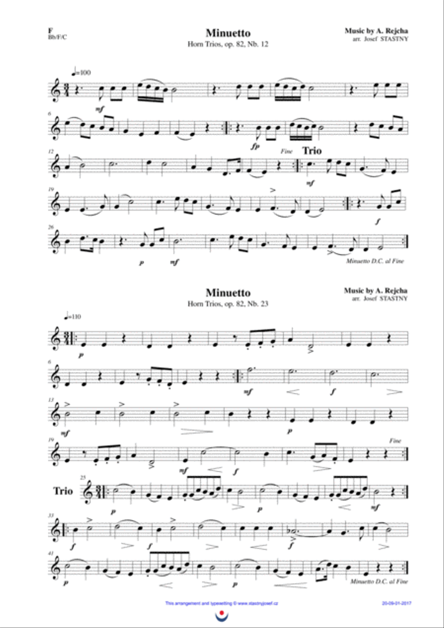 Horn Trios, Nb. 12 MENUET and Nb. 23 MENUET Brass Trio scores gallery preview page 4