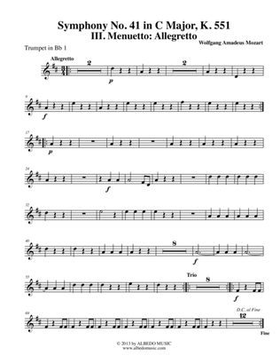 Mozart Symphony No. 41, Jupiter, Movement III - Trumpet in Bb 1 (Transposed Part), K. 551