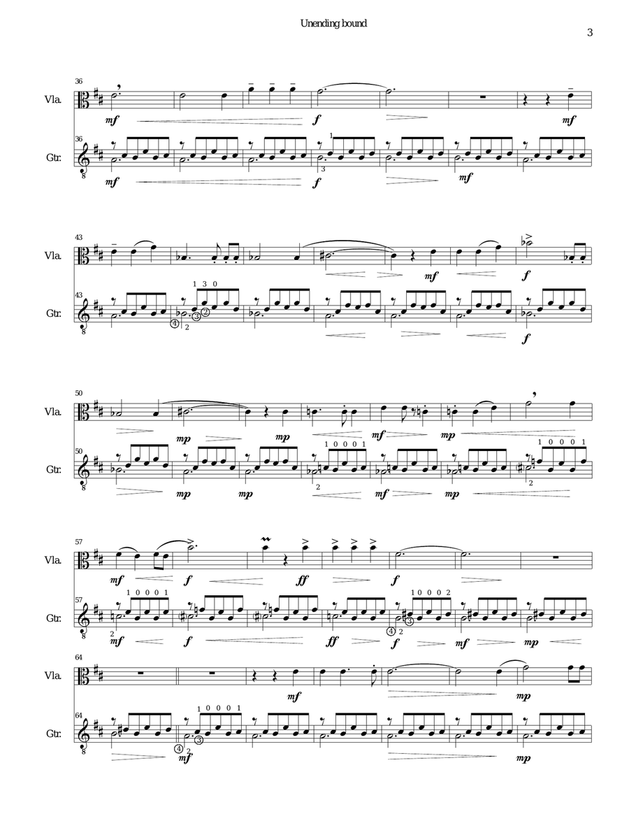 Unending bound for viola and classical guitar String Duet scores gallery preview page 3