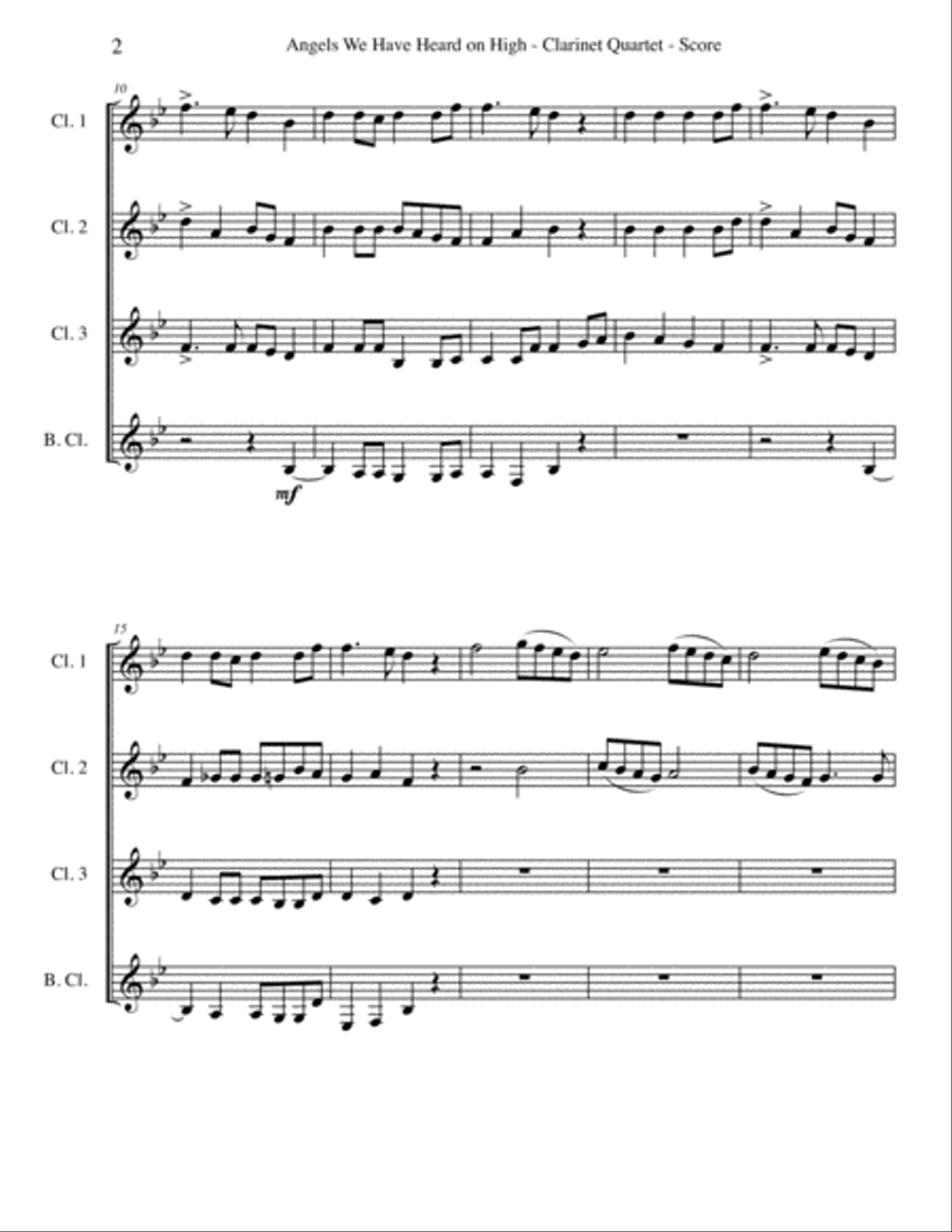 Angels We Have Heard on High for Clarinet Quartet Clarinet Quartet scores gallery preview page 2