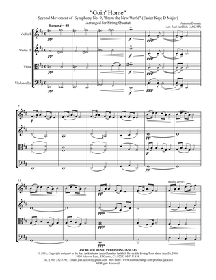 Goin' Home (Complete Second Movement from Dvorak's Symphony 9) for String Quartet