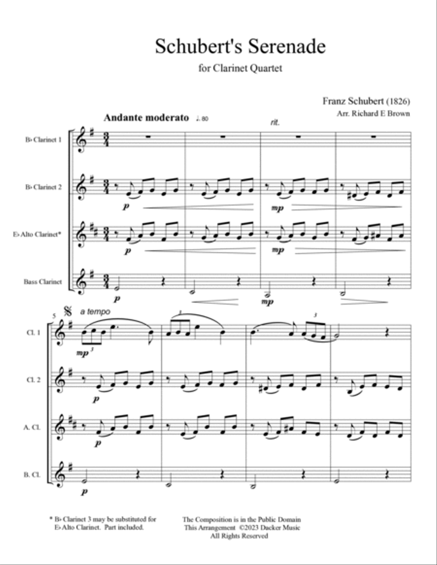 Schubert's Serenade - Clarinet Quartet Clarinet Quartet scores gallery preview page 3