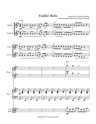 Book cover for Fiddlin' Bells (Jingle Bells arrangement for 3+ violins and 1 piano--2 to 4 hands)