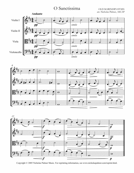 O Sanctissima / Mariner's hymn - easy string quartet
