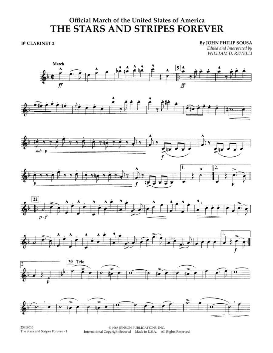 The Stars and Stripes Forever - Bb Clarinet 2 B-Flat Clarinet scores gallery preview page 1