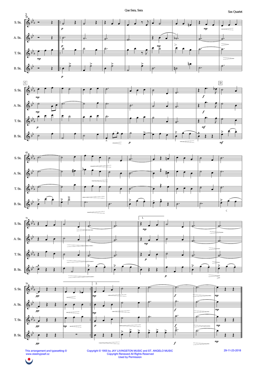 Que Sera, Sera (whatever Will Be, Will Be) Woodwind Quartet scores gallery preview page 2