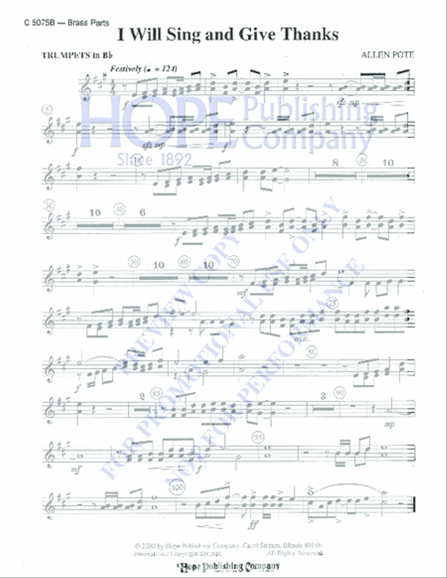 I Will Sing and Give Thanks 4-Part scores gallery preview page 2