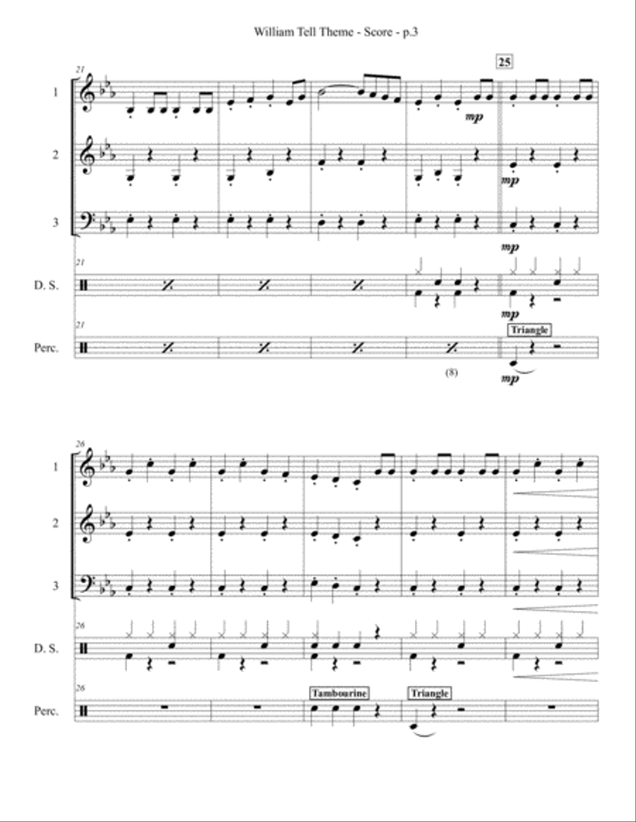 William Tell Theme - 3-part Woodwind and/or Brass Ensemble with Optional Percussion - Flexible Instr image number null