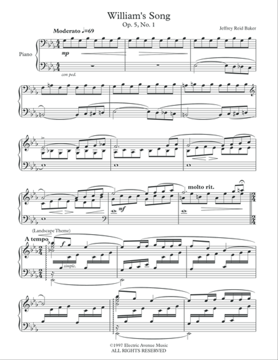 WILLIAMS SONG: Elegy Op. 5, No.1 Piano Solo scores gallery preview page 2