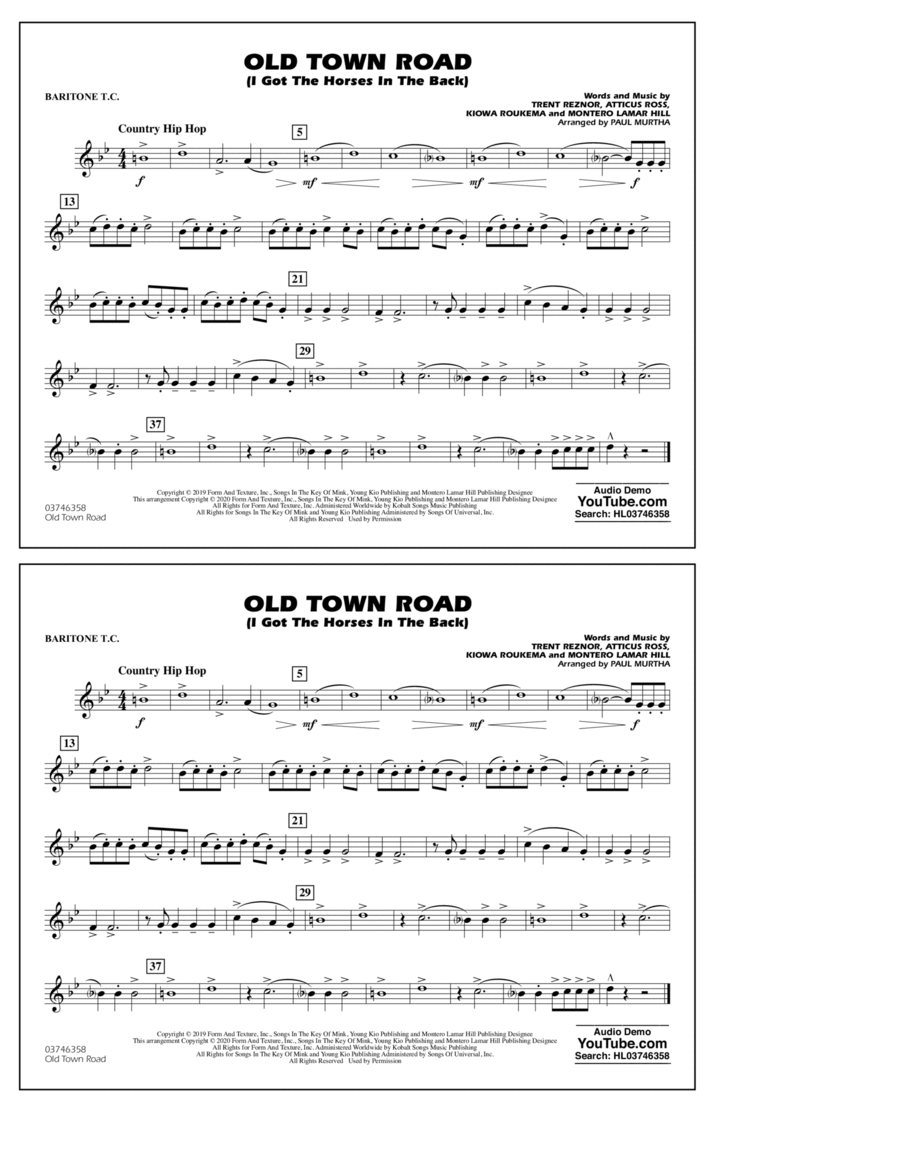 Old Town Road (arr. Paul Murtha) - Baritone T.C. Jazz Ensemble scores gallery preview page 1