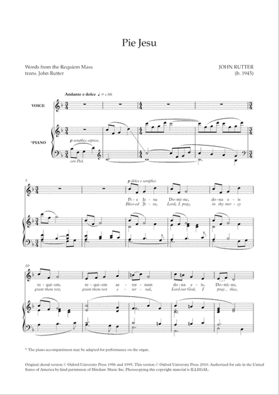 Pie Jesu (solo/high) High Voice scores gallery preview page 2