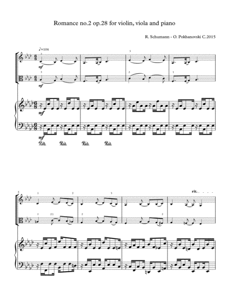 Schumann Romance #2 for violin, viola and piano image number null