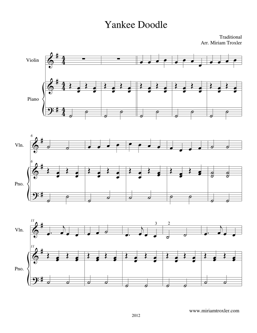 Yankee Doodle Violin Solo scores gallery preview page 1