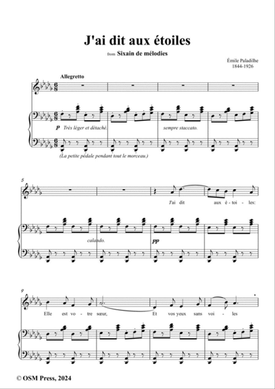 Paladilhe-J'ai dit aux étoiles(Sérénade),in D flat Major Voice scores gallery preview page 2
