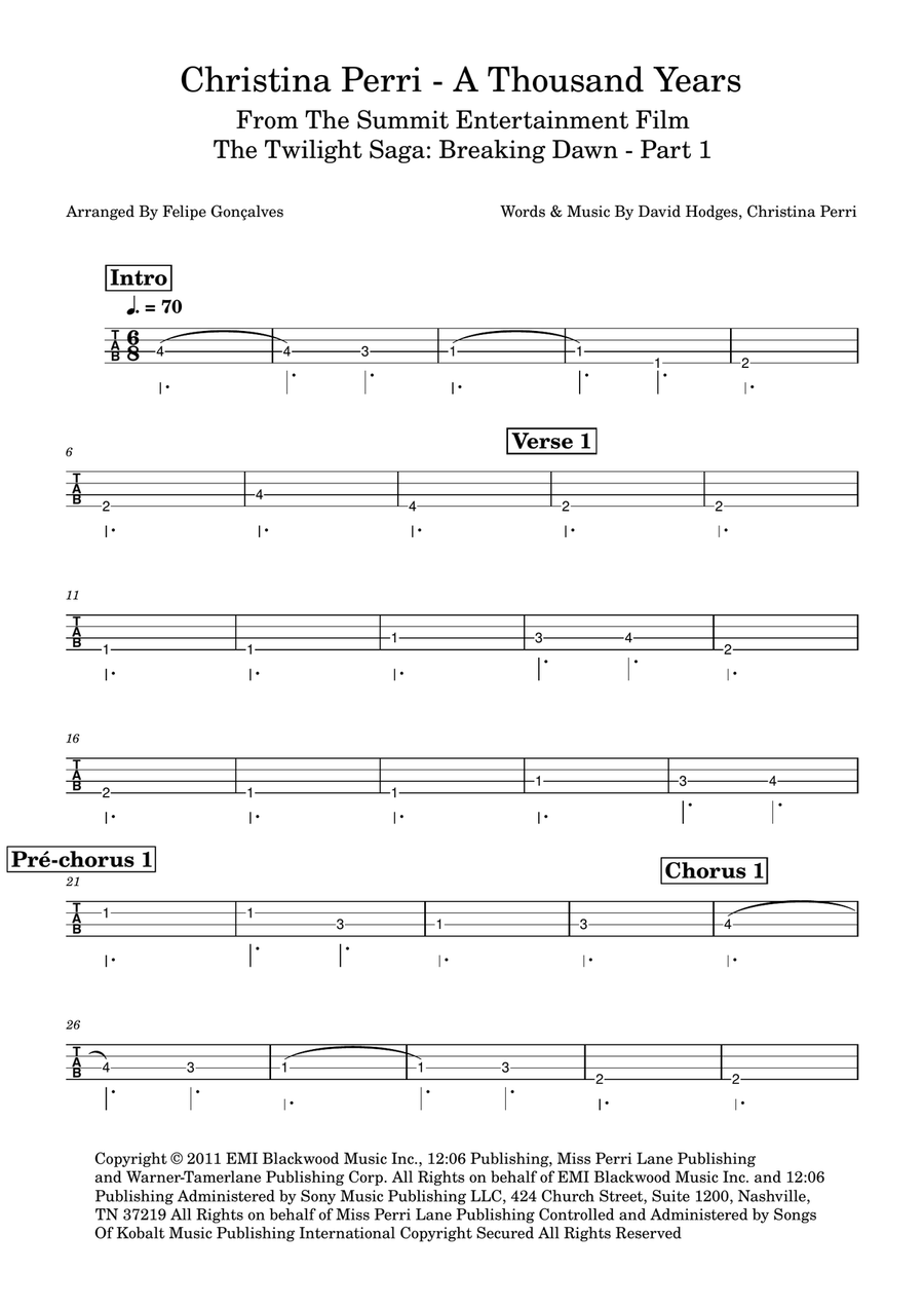 A Thousand Years A Thousand Years Guitar Tablature scores gallery preview page 1