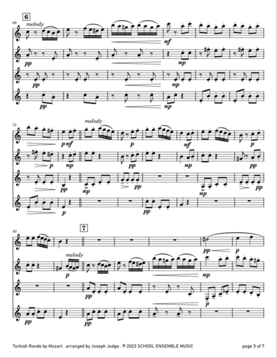 Turkish Rondo by Mozart for Clarinet Quartet in Schools Clarinet Quartet scores gallery preview page 5