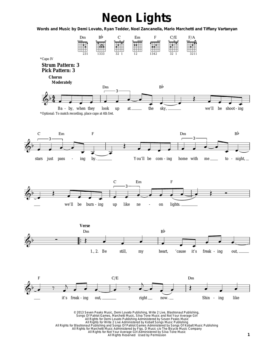 Neon Lights Neon Lights Acoustic Guitar scores gallery preview page 1
