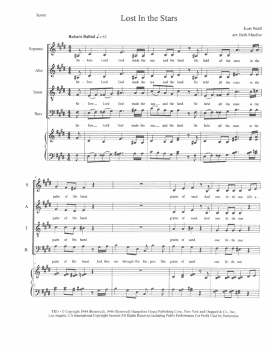Lost In The Stars 4-Part scores gallery preview page 1