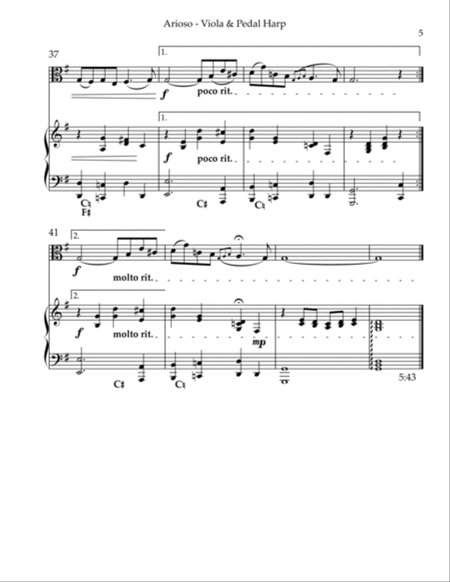 Arioso, Duet for Viola & Pedal Harp String Duet scores gallery preview page 5