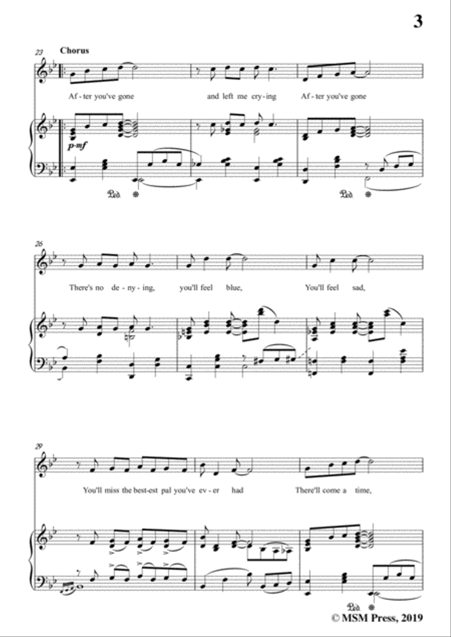 Turner Layton-After You've Gone,in B flat Major,for Voice and Piano Voice Solo scores gallery preview page 5
