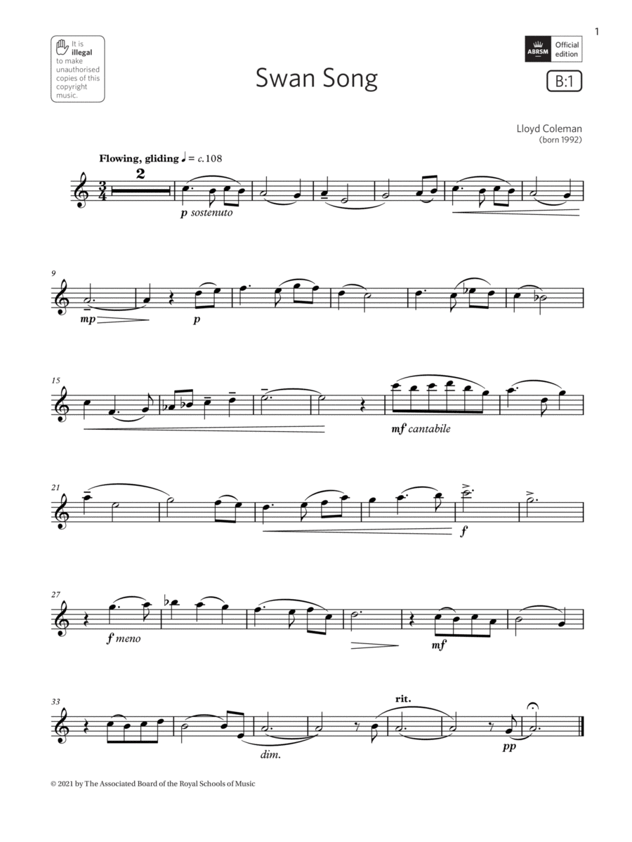 Swan Song Grade 3 List B1 from the ABRSM Saxophone syllabus from