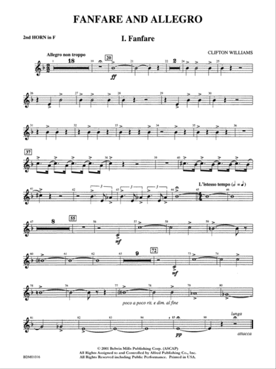 Fanfare and Allegro: 2nd F Horn Concert Band scores gallery preview page 1