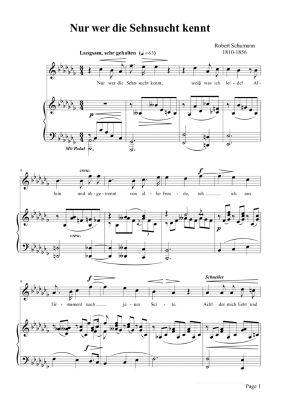 Schumann-Nur wer die Sehnsucht kennt,Op.98a No.3 in a♭ minor Voice scores gallery preview page 2